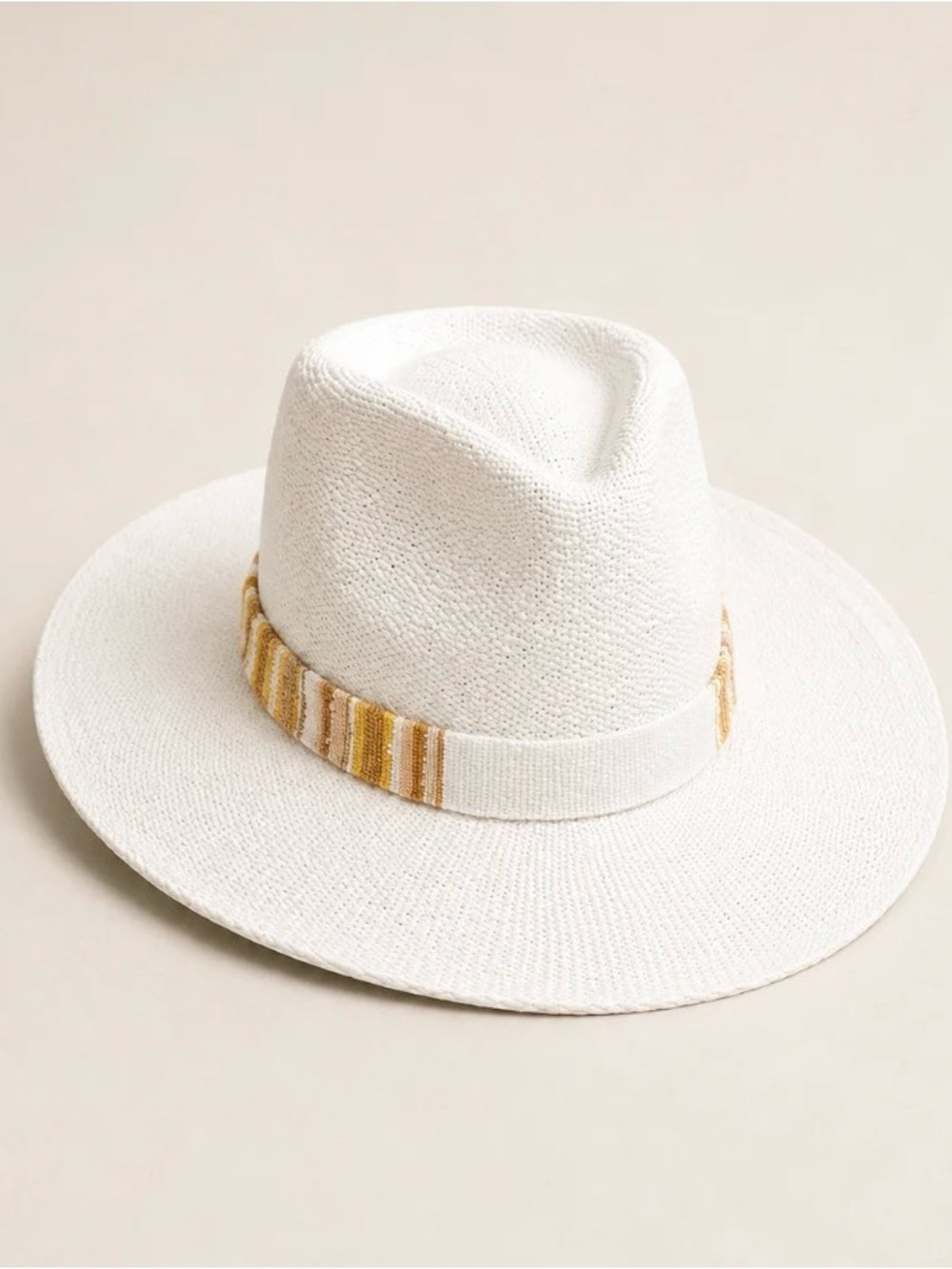 Nikki Beach Kaylee white woven beaded trim hat